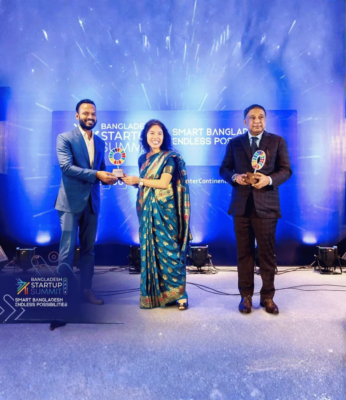 Mustafa Al Momin receiving recognition on stage at the Bangladesh Startup Summit